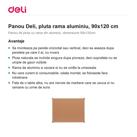Panou Deli, pluta rama aluminiu, 90x120 cm [1]