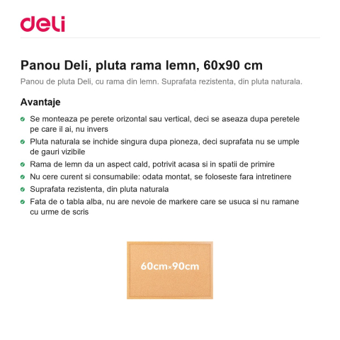 Panou Deli, pluta rama lemn, 60x90 cm [1]