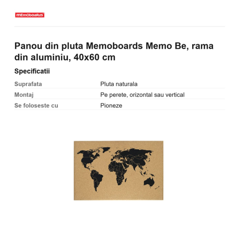 Panou din pluta Memoboards Memo Be, rama din aluminiu, 40x60 cm [2]
