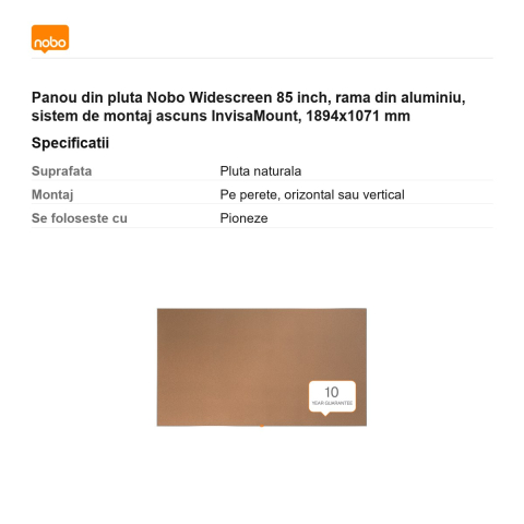 Panou din pluta Nobo Widescreen 85 inch, rama din aluminiu, sistem de montaj ascuns InvisaMount, 1894x1071 mm [2]
