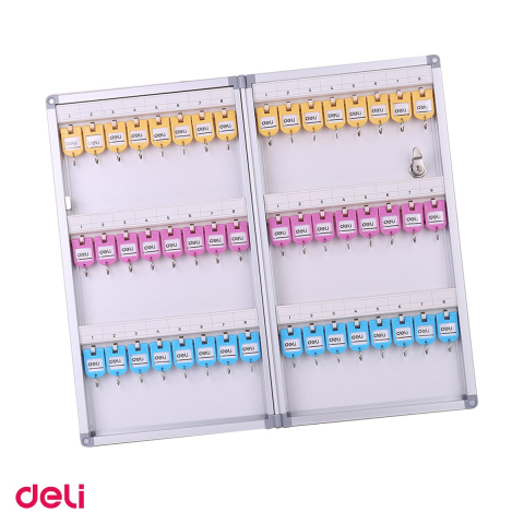 Dulap-uri si panouri pentru chei - Panou metalic pentru 48 chei Deli, din aliaj de aluminiu, gri, 276x480x63 mm