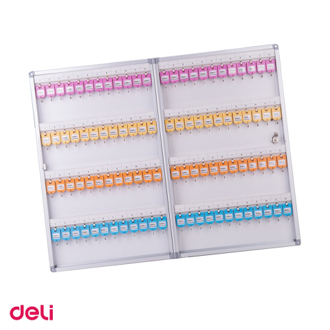Dulap-uri si panouri pentru chei - Panou metalic pentru 96 chei Deli, din aliaj de aluminiu, gri, 398x630x63 mm