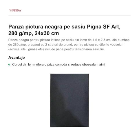 Panza pictura neagra pe sasiu Pigna SF Art, 280 g/mp, 24x30 cm [1]