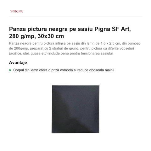 Panza pictura neagra pe sasiu Pigna SF Art, 280 g/mp, 30x30 cm [1]