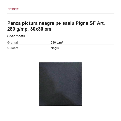 Panza pictura neagra pe sasiu Pigna SF Art, 280 g/mp, 30x30 cm [2]