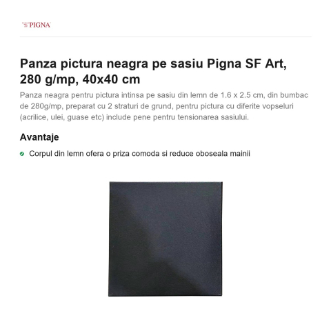 Panza pictura neagra pe sasiu Pigna SF Art, 280 g/mp, 40x40 cm [1]