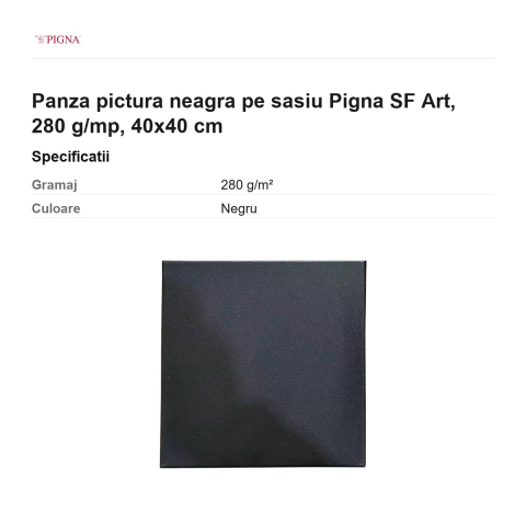Panza pictura neagra pe sasiu Pigna SF Art, 280 g/mp, 40x40 cm [2]