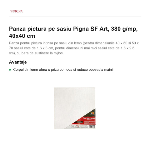 Panza pictura pe sasiu Pigna SF Art, 380 g/mp, 40x40 cm [1]