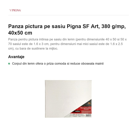 Panza pictura pe sasiu Pigna SF Art, 380 g/mp, 40x50 cm [1]