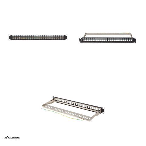 Patch panel gol Lanberg 19 inch 1U cu 24 de locasuri pentru module keystone, ecranat FTP, cu impamantare, otel galvanizat, negru, PPKS-0924-B [3]