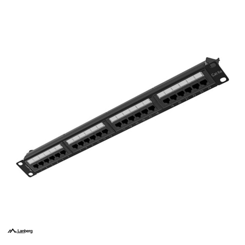 Rack-uri si accesorii - Patch panel Lanberg 19 inch 1U cu 24 de porturi RJ45 Cat.6A UTP, conectori IDC/LSA, T568A si T568B, organizator de cabluri inclus, negru, PPUA-1024-B