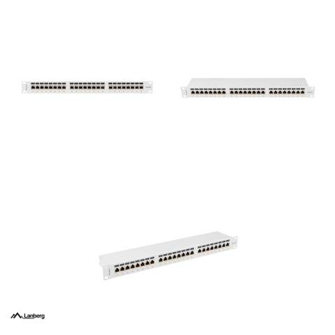 Patch panel Lanberg 24 porturi, 19 inch, 1U, Cat.6A ecranat FTP, conectori IDC/LSA, raft integrat pentru cabluri, gri RAL7035, PPSA-1024-S [3]