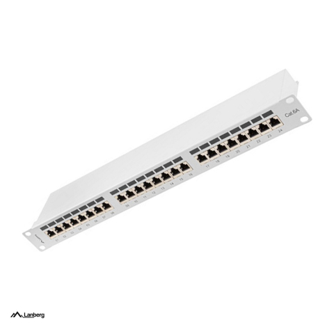 Rack-uri si accesorii - Patch panel Lanberg 24 porturi, 19 inch, 1U, Cat.6A ecranat FTP, conectori IDC/LSA, raft integrat pentru cabluri, gri RAL7035, PPSA-1024-S