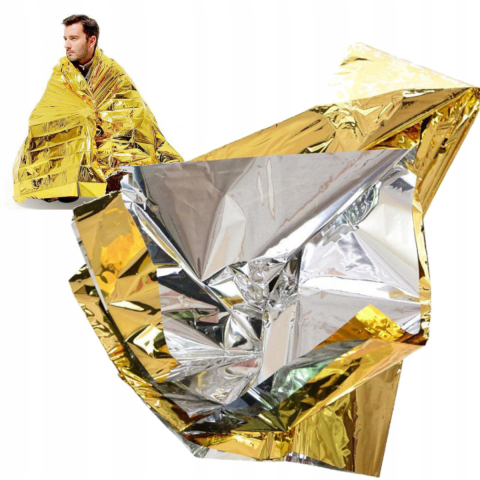 Patura Termica de Supravietuire Setty SKT-01, Argintiu-Auriu, 160x210 cm, pentru Prim Ajutor, Sport si Activitati Outdoor, cu Protectie contra Hipotermiei si Hipertermiei [1]