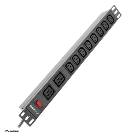 Rack-uri si accesorii - PDU pentru rack Lanberg 19 inch 1U, 2 prize IEC C19 si 8 prize IEC C13, intrare IEC C20, 16 A, 4000 W, intrerupator, cablu 2 m, negru, PDU-02I1908I-0200-C20-BK