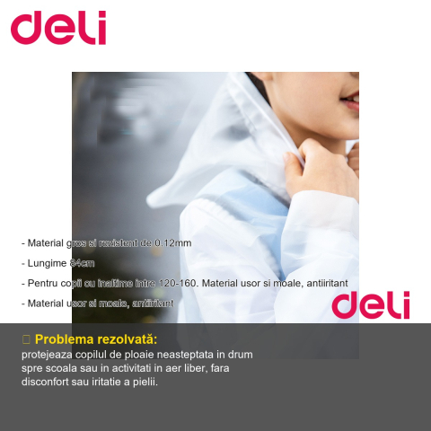 Pelerina de ploaie universala Deli pentru copii, material rezistent 0.12mm, pentru inaltime 120-160 cm [1]