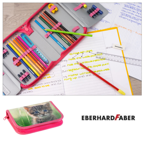Penar Eberhard Faber model Pisici, echipat 42 piese, 19,6 x 13,2 x 3,4 cm, cu fermoar, asortat [3]