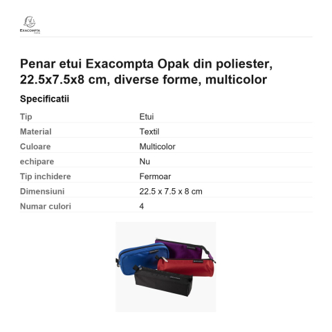 Penar etui Exacompta Opak din poliester, 22.5x7.5x8 cm, diverse forme, multicolor [2]