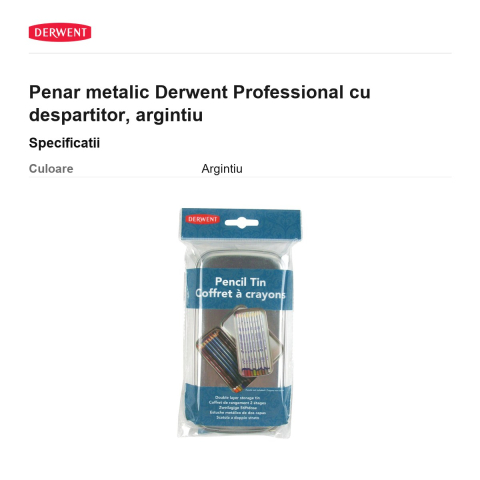 Penar metalic Derwent Professional cu despartitor, argintiu [2]