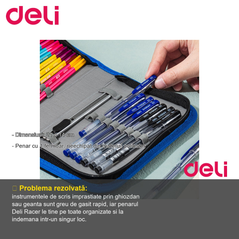 Penar neechipat Deli Racer, 1 fermoar, material poliester, pentru scoala si birou [1]