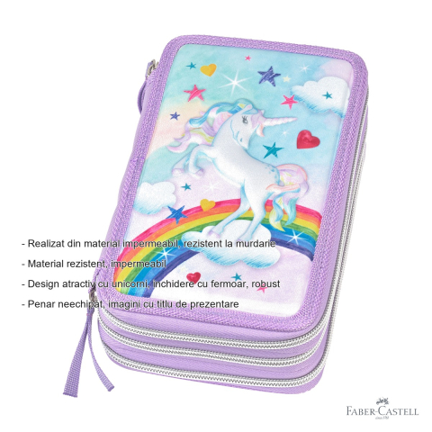 Penar neechipat Faber-Castell cu 3 fermoare, design unicorn, material impermeabil, pentru scoala [1]