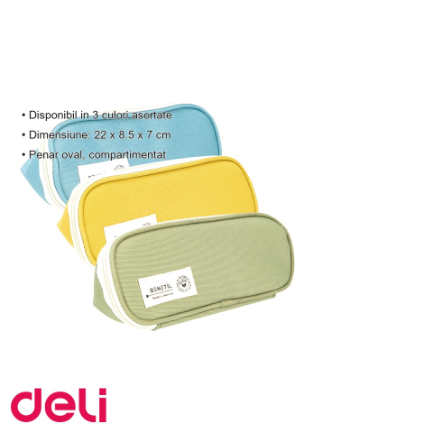 Penar oval compartimentat Deli Benetil, incapator, culori asortate, pentru scoala [2]
