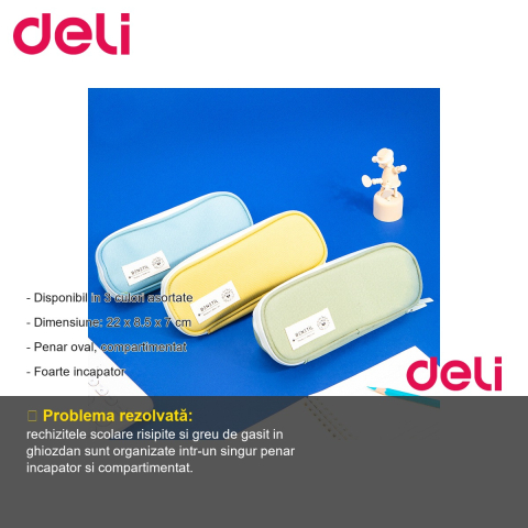 Penar oval compartimentat Deli Benetil, incapator, culori asortate, pentru scoala [1]
