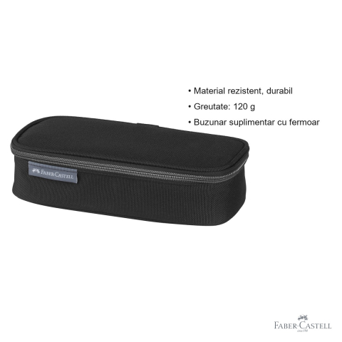 Penar oval neechipat Faber-Castell 2024, design modern negru, cu buzunar suplimentar, pentru scoala si birou [2]