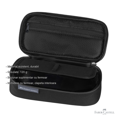 Penar oval neechipat Faber-Castell 2024, design modern negru, cu buzunar suplimentar, pentru scoala si birou [1]