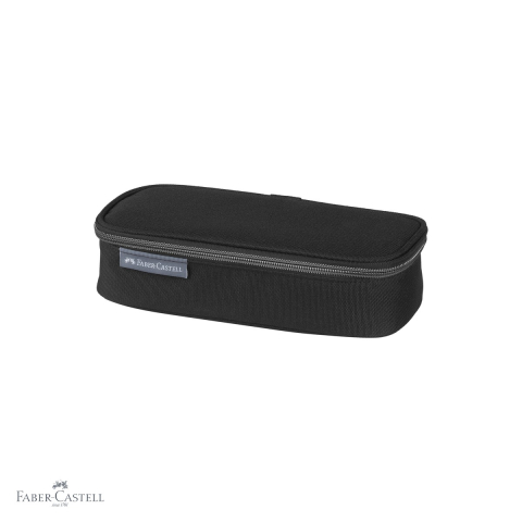 Penare - Penar oval neechipat Faber-Castell 2024, design modern negru, cu buzunar suplimentar, pentru scoala si birou