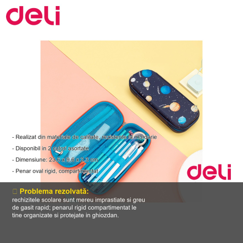 Penar oval rigid Deli Spaceship, design 3D, compartimentat, pentru scoala [1]