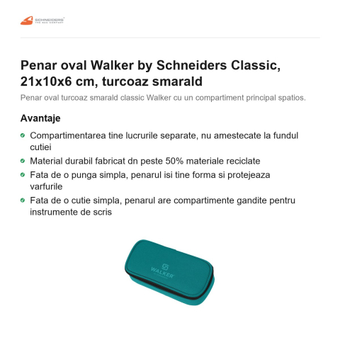 Penar oval Walker by Schneiders Classic, 21x10x6 cm, turcoaz smarald [1]