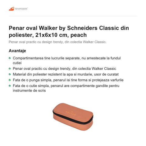 Penar oval Walker by Schneiders Classic din poliester, 21x6x10 cm, peach [1]