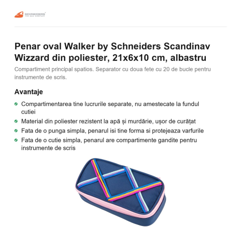 Penar oval Walker by Schneiders Scandinav Wizzard din poliester, 21x6x10 cm, albastru [1]