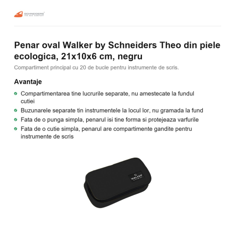 Penar oval Walker by Schneiders Theo din piele ecologica, 21x10x6 cm, negru [1]