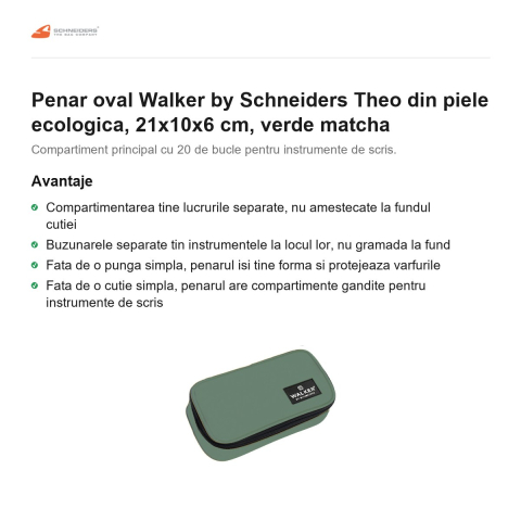 Penar oval Walker by Schneiders Theo din piele ecologica, 21x10x6 cm, verde matcha [1]