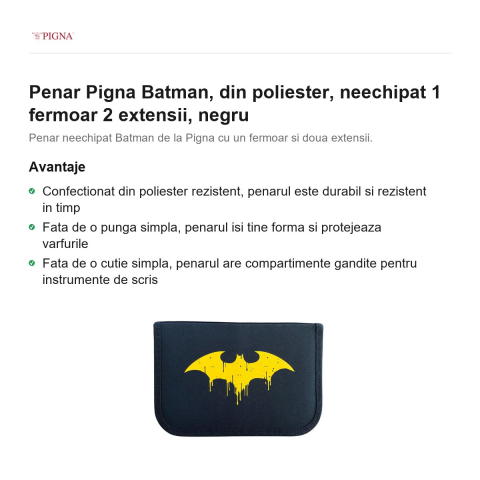 Penar Pigna Batman, din poliester, neechipat 1 fermoar 2 extensii, negru [1]