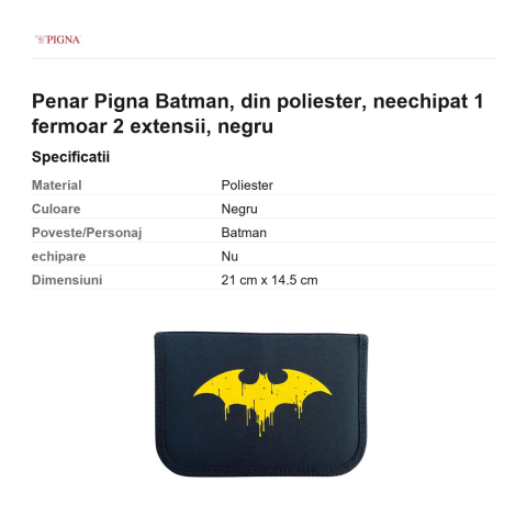 Penar Pigna Batman, din poliester, neechipat 1 fermoar 2 extensii, negru [2]
