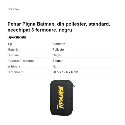 Penar Pigna Batman, din poliester, neechipat 3 fermoare, negru [2]