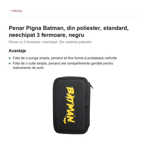 Penar Pigna Batman, din poliester, neechipat 3 fermoare, negru [1]
