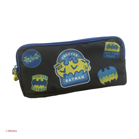 Penare scolare - Penar Pigna Batman, din textil, etui, 3 fermoare, negru
