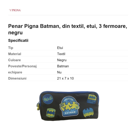 Penar Pigna Batman, din textil, etui, 3 fermoare, negru [2]