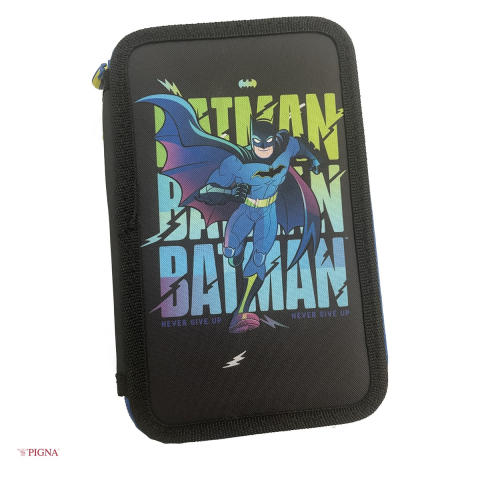Penare scolare - Penar Pigna Batman, din textil, neechipat 3 fermoare, negru