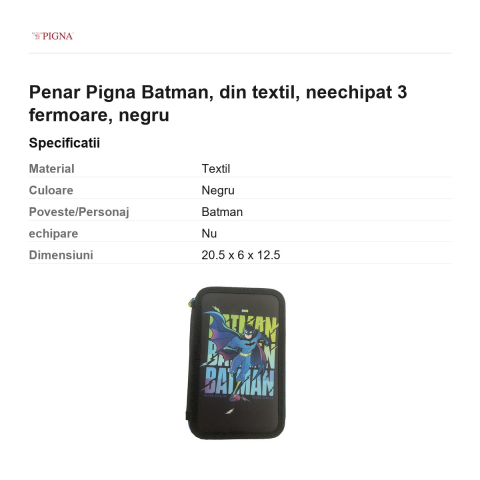 Penar Pigna Batman, din textil, neechipat 3 fermoare, negru [2]