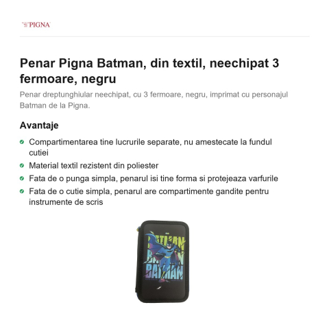 Penar Pigna Batman, din textil, neechipat 3 fermoare, negru [1]