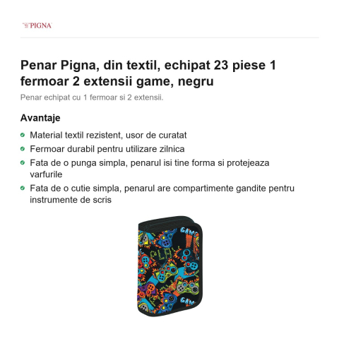 Penar Pigna, din textil, echipat 23 piese 1 fermoar 2 extensii game, negru [1]