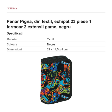Penar Pigna, din textil, echipat 23 piese 1 fermoar 2 extensii game, negru [2]