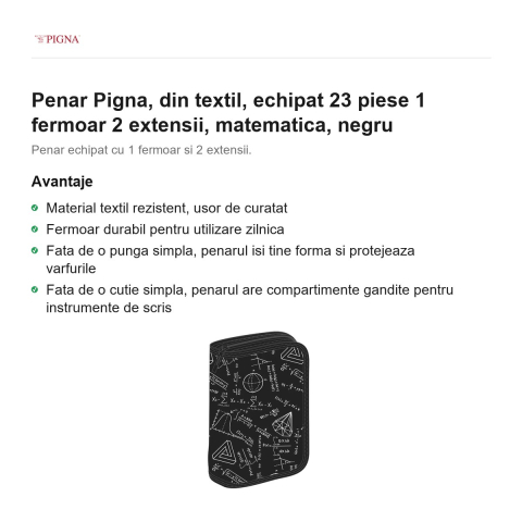 Penar Pigna, din textil, echipat 23 piese 1 fermoar 2 extensii, matematica, negru [1]