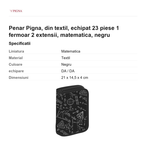 Penar Pigna, din textil, echipat 23 piese 1 fermoar 2 extensii, matematica, negru [2]