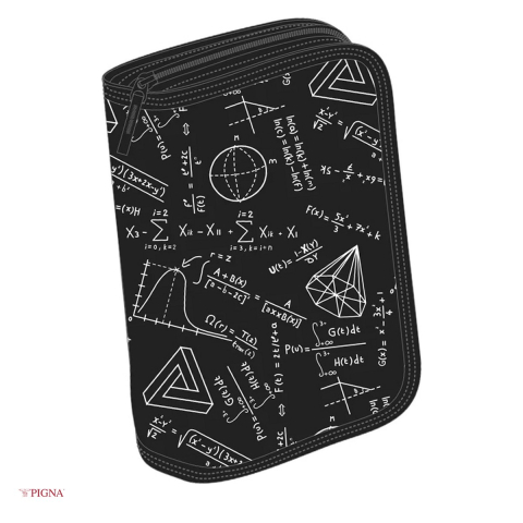 Penare scolare - Penar Pigna, din textil, echipat 23 piese 1 fermoar 2 extensii, matematica, negru